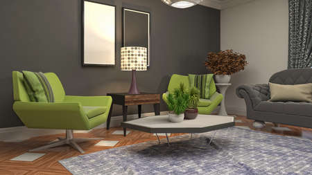 Interior of the living room. 3D illustration.