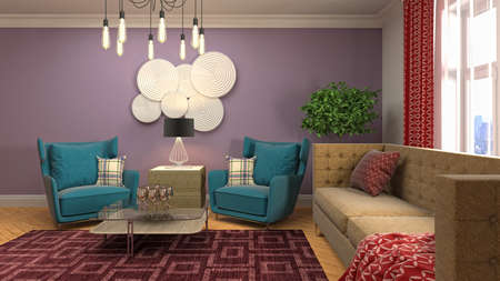 Interior of the living room. 3D illustration.