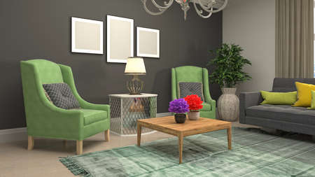 Interior of the living room. 3D illustration.