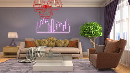Interior of the living room. 3D illustration.