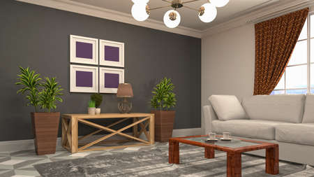 Interior of the living room. 3D illustration.