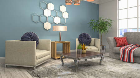 Interior of the living room. 3D illustration.