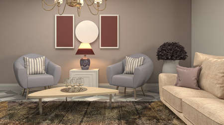 Interior of the living room. 3D illustration.
