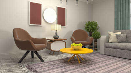 Interior of the living room. 3D illustration.