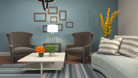 Interior of the living room. 3D illustration.