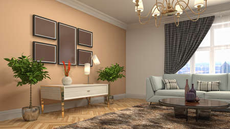 Interior of the living room. 3D illustration.