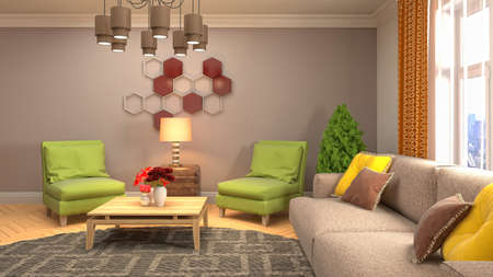 Interior of the living room. 3D illustration.