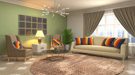 Interior of the living room. 3D illustration.