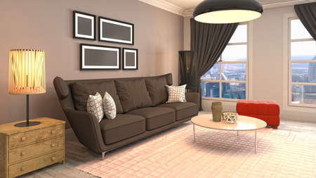 Interior of the living room. 3D illustration.