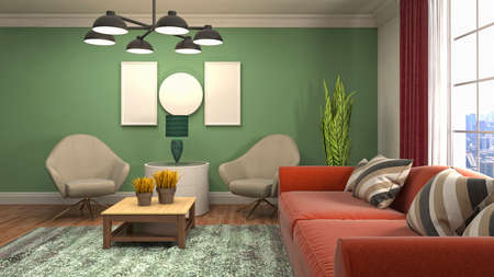 Interior of the living room. 3D illustration.