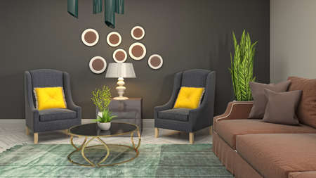 Interior of the living room. 3D illustration.