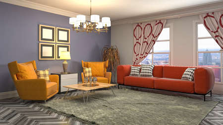 Interior of the living room. 3D illustration.