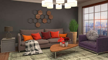 Interior of the living room. 3D illustration.