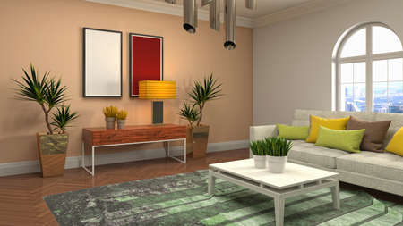Interior of the living room. 3D illustration.