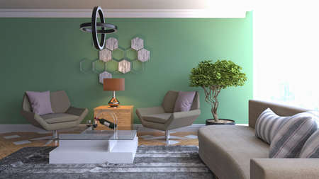 Interior of the living room. 3D illustration.