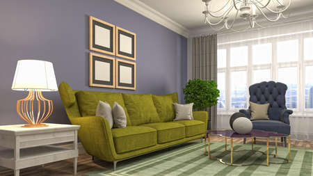 Interior of the living room. 3D illustration.