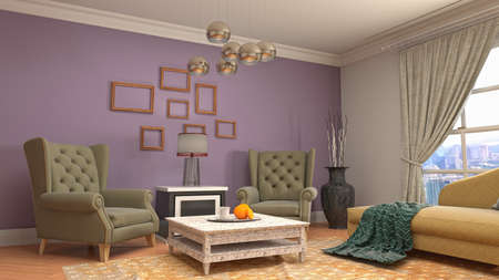 Interior of the living room. 3D illustration.