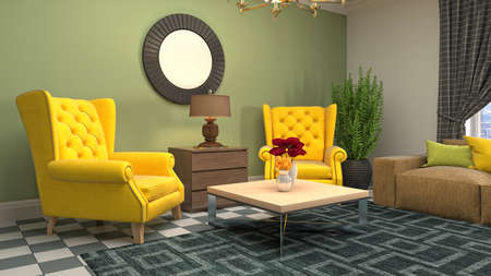 Interior of the living room. 3D illustration.