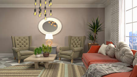 Interior of the living room. 3D illustration.