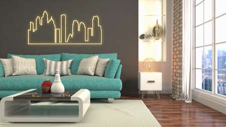 Interior of the living room. 3D illustration.