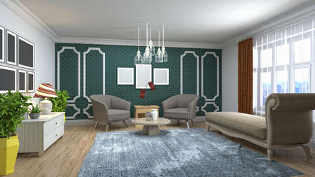 Interior of the living room. 3D illustration.