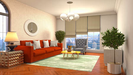 Interior of the living room. 3D illustration.