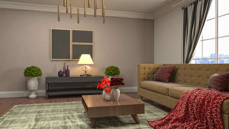 Interior of the living room. 3D illustration.