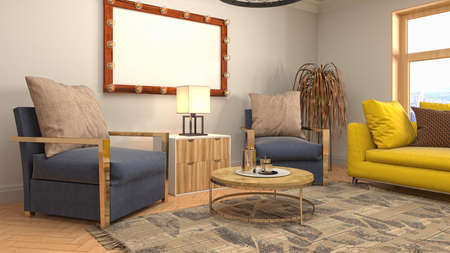 Interior of the living room. 3D illustration.
