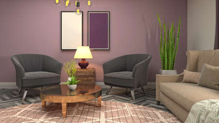 Interior of the living room. 3D illustration.