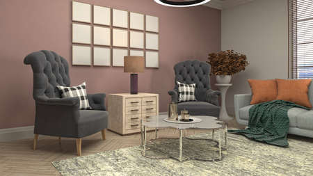Interior of the living room. 3D illustration.