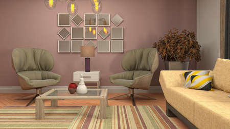Interior of the living room. 3D illustration.
