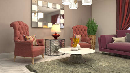 Interior of the living room. 3D illustration.