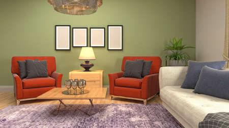 Interior of the living room. 3D illustration.