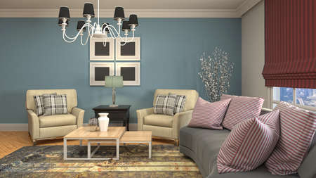 Interior of the living room. 3D illustration.