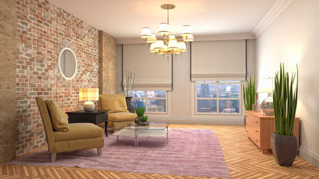 Interior of the living room. 3D illustration.