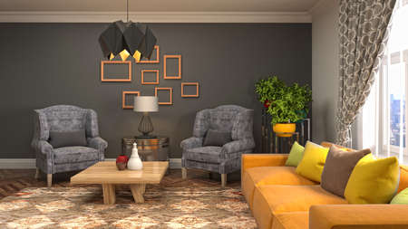 Interior of the living room. 3D illustration.