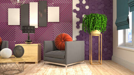Interior of the living room. 3D illustration.