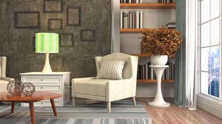 Interior of the living room. 3D illustration.