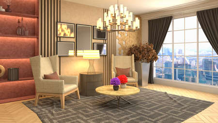 Interior of the living room. 3D illustration.