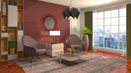 Interior of the living room. 3D illustration.