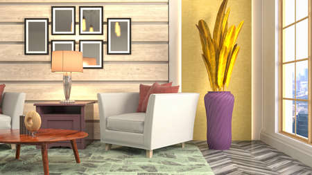 Interior of the living room. 3D illustration.