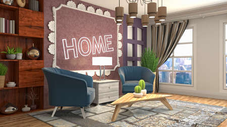 Interior of the living room. 3D illustration.