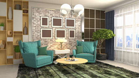 Interior of the living room. 3D illustration.