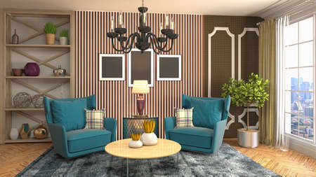 Interior of the living room. 3D illustration.