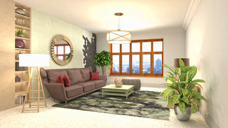 Interior of the living room. 3D illustration.