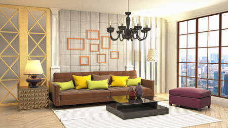 Interior of the living room. 3D illustration.