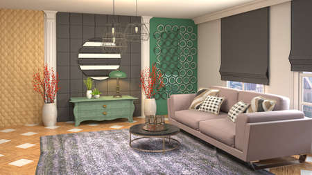 Interior of the living room. 3D illustration.