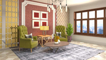 Interior of the living room. 3D illustration.