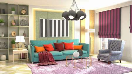 Interior of the living room. 3D illustration.