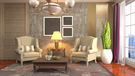 Interior of the living room. 3D illustration.